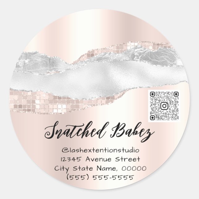 Thank You Cosmetics Logo QR Code Rose Grey Classic Round Sticker (Front)