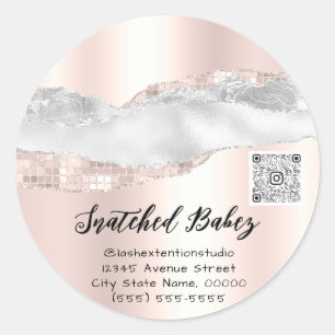 Thank You Cosmetics Logo QR Code Rose Grey Classic Round Sticker