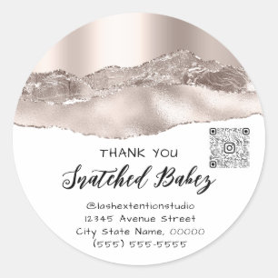 Thank You Cosmetics Logo QR Code Rose White Classic Round Sticker