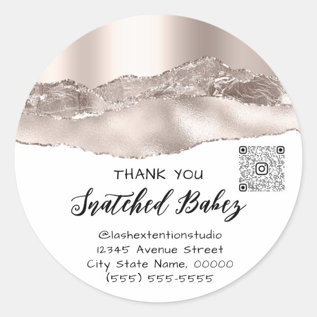 Thank You Cosmetics Logo QR Code Rose White Classic Round Sticker (Front)