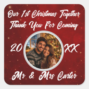  Thank You Couple 1st Christmas Together Photo  Square Sticker