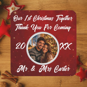 Thank You Couple 1st Christmas Together Photo Square Sticker