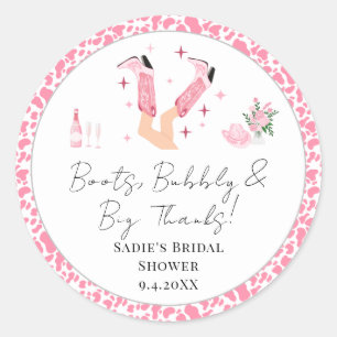Thank You Cowboy Boots & Bubbly Bridal Shower  Classic Round Sticker