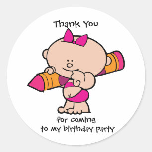 Thank You Crayon Birthday Party Gift Tag Sticker