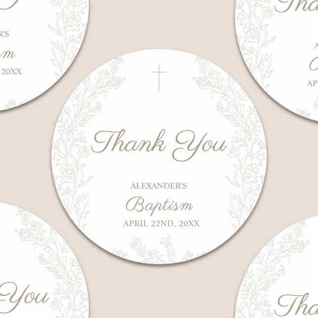 Thank You Cross Flowers Christian Baptism Classic Round Sticker (Creator Uploaded)