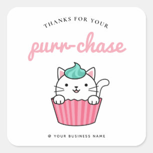 thank you cupcake pastry cake shop funny cat pun square sticker