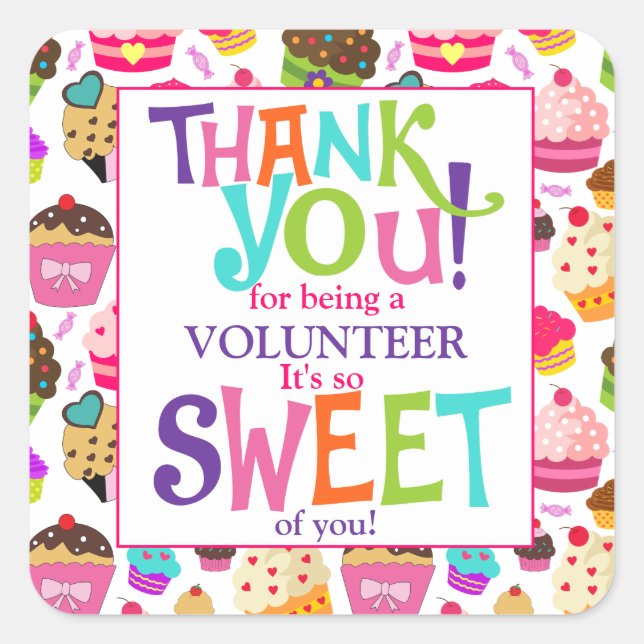 Thank You Cupcake Volunteer Square Sticker (Front)