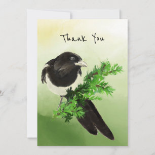 Thank You Curious Magpie Garden Bird Wildlife Art Card