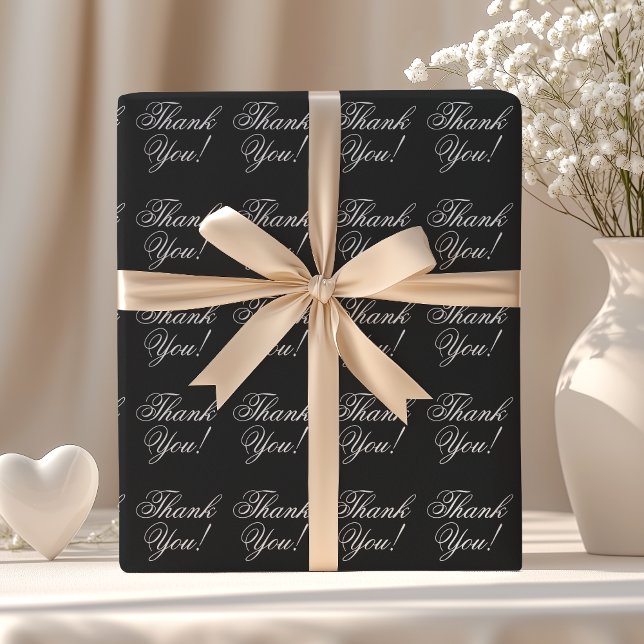 Thank You Cursive Black and White Wrapping Paper (Creator Uploaded)