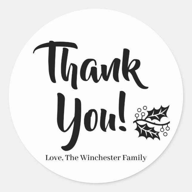 Thank You custom black script foliage Thanksgiving Classic Round Sticker (Front)