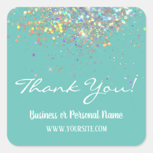Thank You Custom Business Rainbow Glitter Square S Sticker