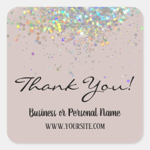 Thank You Custom Business Rainbow Glitter Square S Sticker
