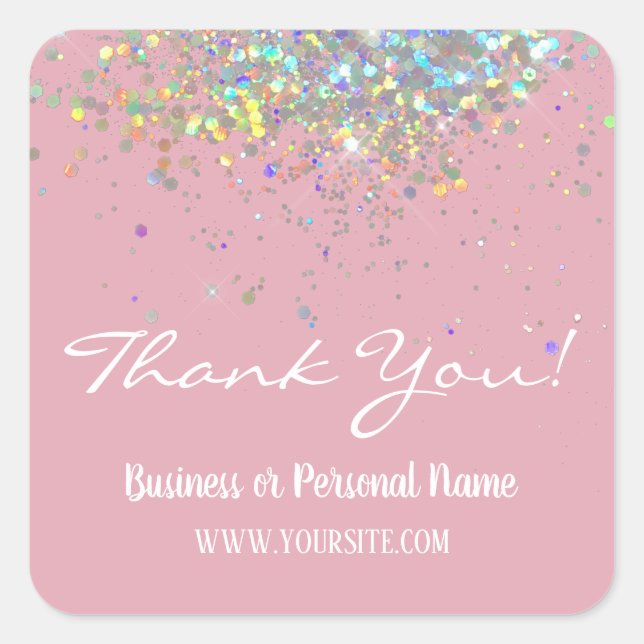 Thank You Custom Business Rainbow Glitter Square Sticker (Front)