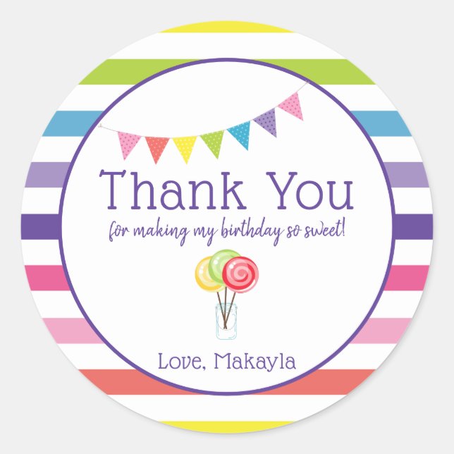 Thank You Custom Candy Birthday Party Favour Tag (Front)