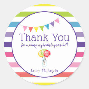 Thank You Custom Candy Birthday Party Favour Tag