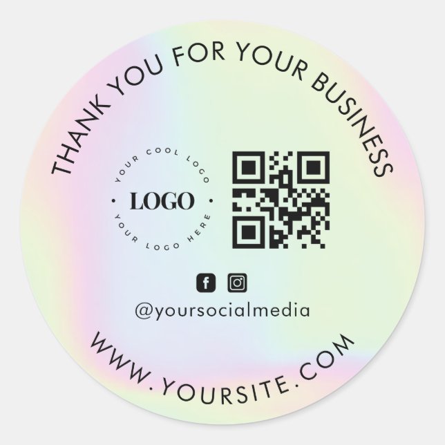 Thank You Custom Company Logo QR Code Social Media Classic Round Sticker (Front)