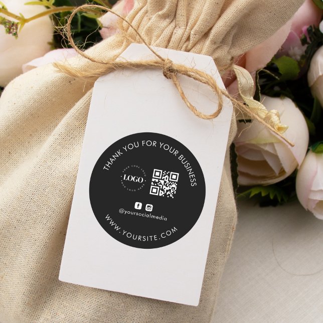 Thank You Custom Company Logo QR Code Social Media Classic Round Sticker (Creator Uploaded)