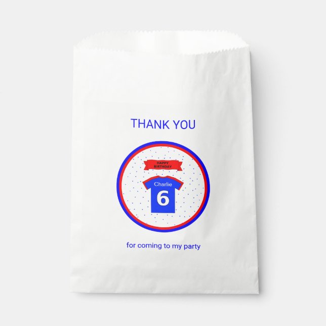 Thank you custom name 6th birthday favour bag (Front)
