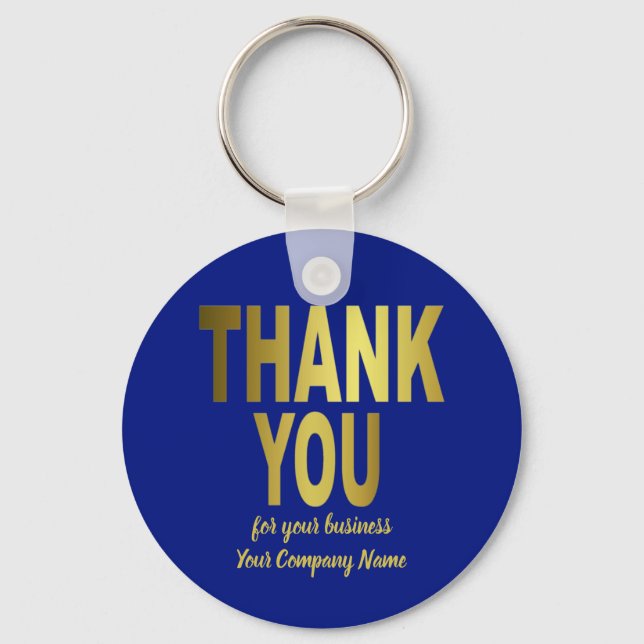 Thank You Customer Appreciation Gold Blue Business Keychain (Front)