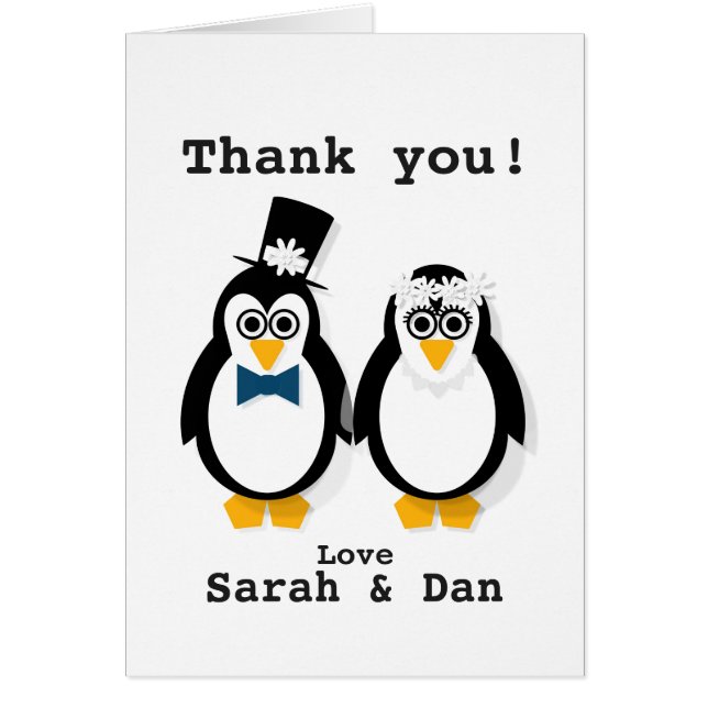 "Thank You!" Customisable Penguin Wedding Card (Front)