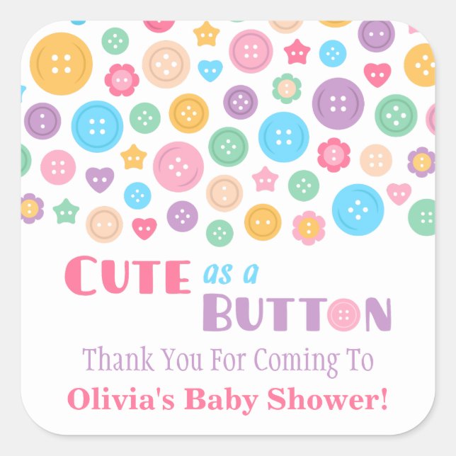 Thank You Cute as a Button Baby Shower Stickers (Front)
