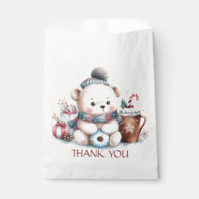 Thank you cute bear winter blue hat christmas  favour bag (Front)