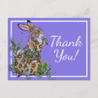 Thank You Cute Bunny Rabbit Blue Feminine Floral