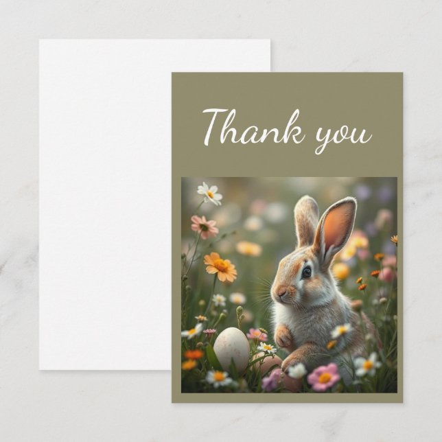 Thank You Cute Bunny Rabbit Easter Eggs Flowers Card (Front/Back)