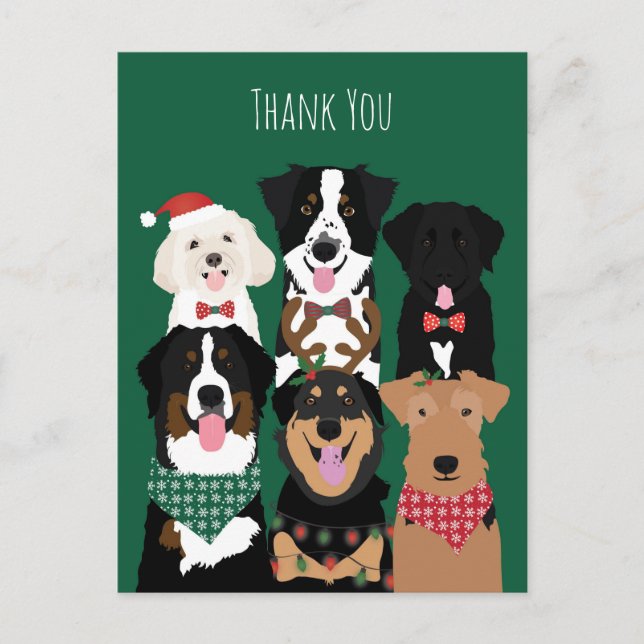 Thank You Cute Christmas Dogs  Postcard (Front)