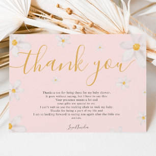 Thank you cute daisy watercolor gold baby shower card
