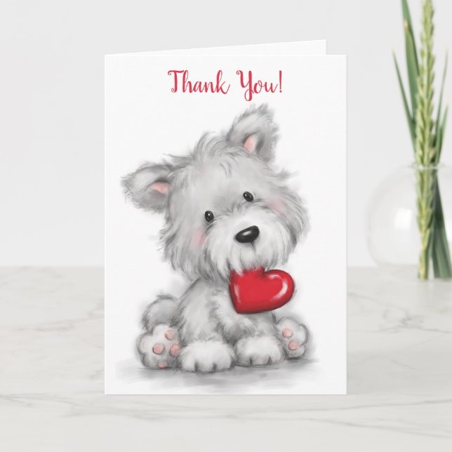 Thank you, cute dog with red heart card (Front)