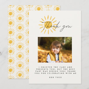 Thank you cute fun photo watercolor sun birthday card