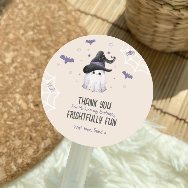 Thank You Cute Ghost Halloween Birthday  Classic Round Sticker (Creator Uploaded)