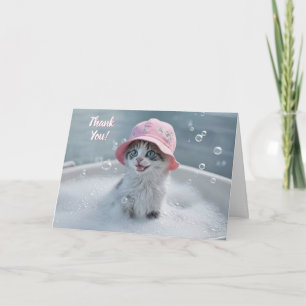 Thank You Cute Happy Kitten in Bubble Bath Card