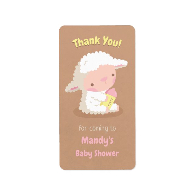 Thank You Cute Lamb and Bottle Baby Shower Label (Front)