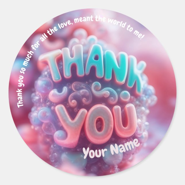 Thank You | Cute Pink 3d Fantasy Illustration Classic Round Sticker (Front)