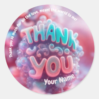 Thank You | Cute Pink 3d Fantasy Illustration Classic Round Sticker