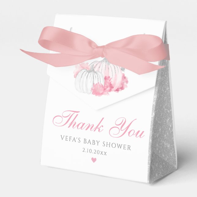 Thank You Cute Pink Fall Pumpkin Girl Baby Shower  Favor Box (Front Side)