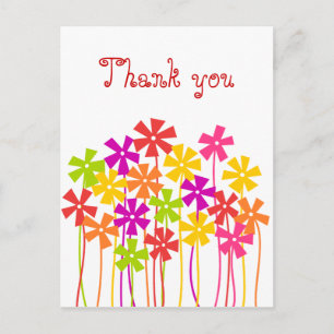 Thank you Cute pink yellow orange simple flowers Postcard