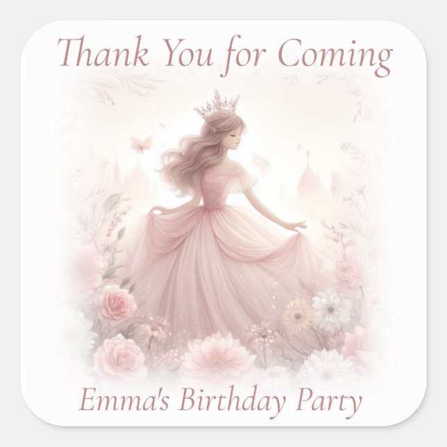 Thank You Cute Pretty Pink Princess Square Sticker (Front)