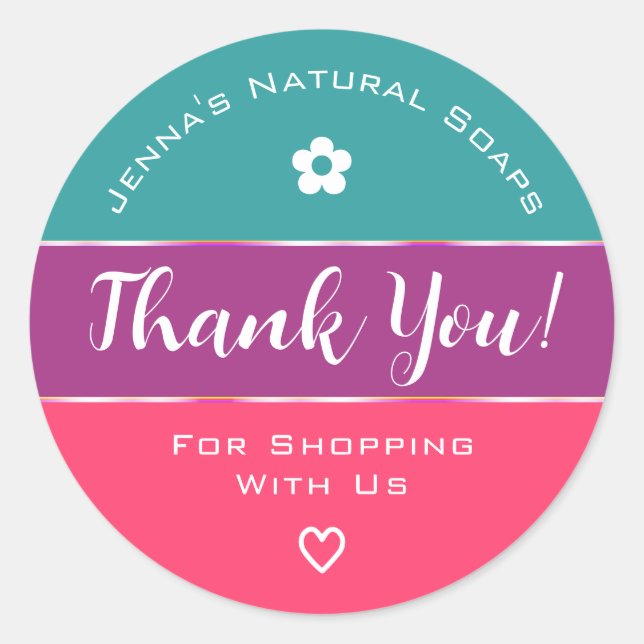 Thank You Cute Rainbow Candy Colours Pink Teal Lil Classic Round Sticker (Front)