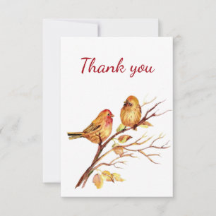 Thank You Cute Watercolor Birds on Tree Branch Card