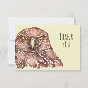 Thank You Cute Watercolor Burrowing Owl Bird Art Card