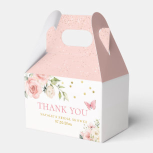 Thank You Cute Watercolor Floral Pink Gold Glitter Favor Box