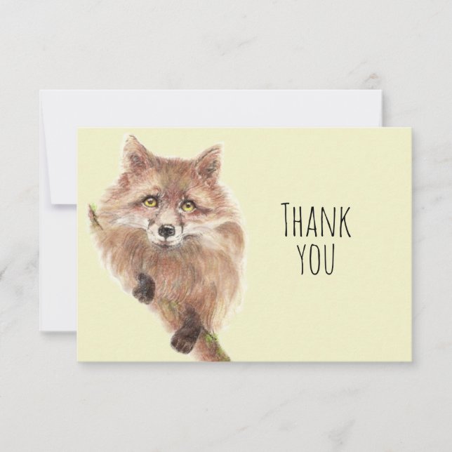 Thank You Cute Watercolor Fox Animal Art Nature Card (Front)
