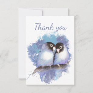 Thank You Cute Watercolor Lovebirds Garden Bird Card