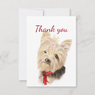 Thank You Cute Watercolor Yorkie Yorkshire Terrier Card
