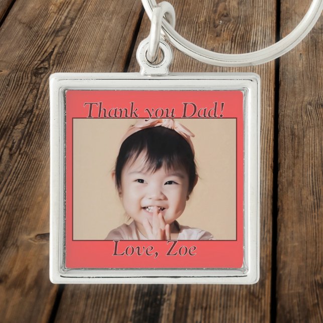 Thank you Dad in red, photo and name Keychain (Creator Uploaded)