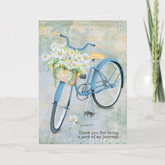 thank you daisy basket on blue bike card (Front)