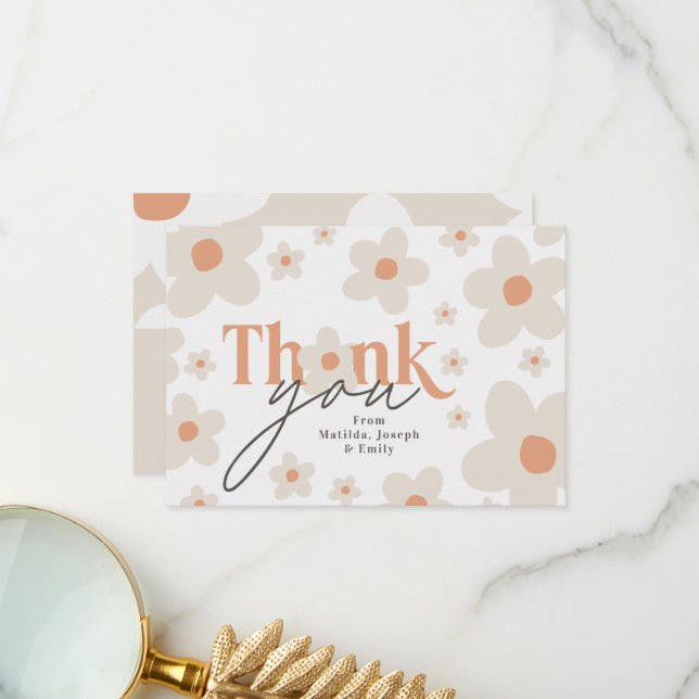 Thank you daisy terracotta natural birthday card (Front/Back In Situ)
